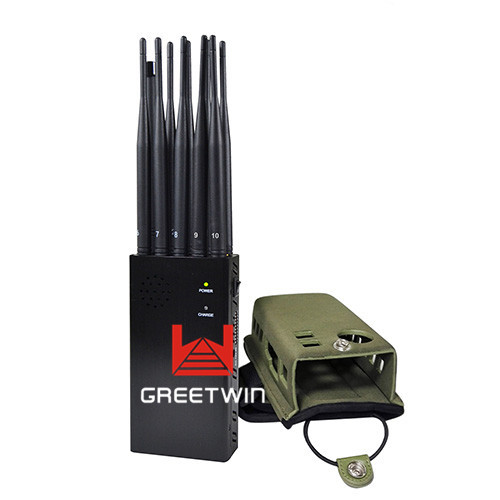 Bloco de interferência de sinal de celular portátil 3G 4G 10 antenas mais 2-20 metros de alcance de interferência