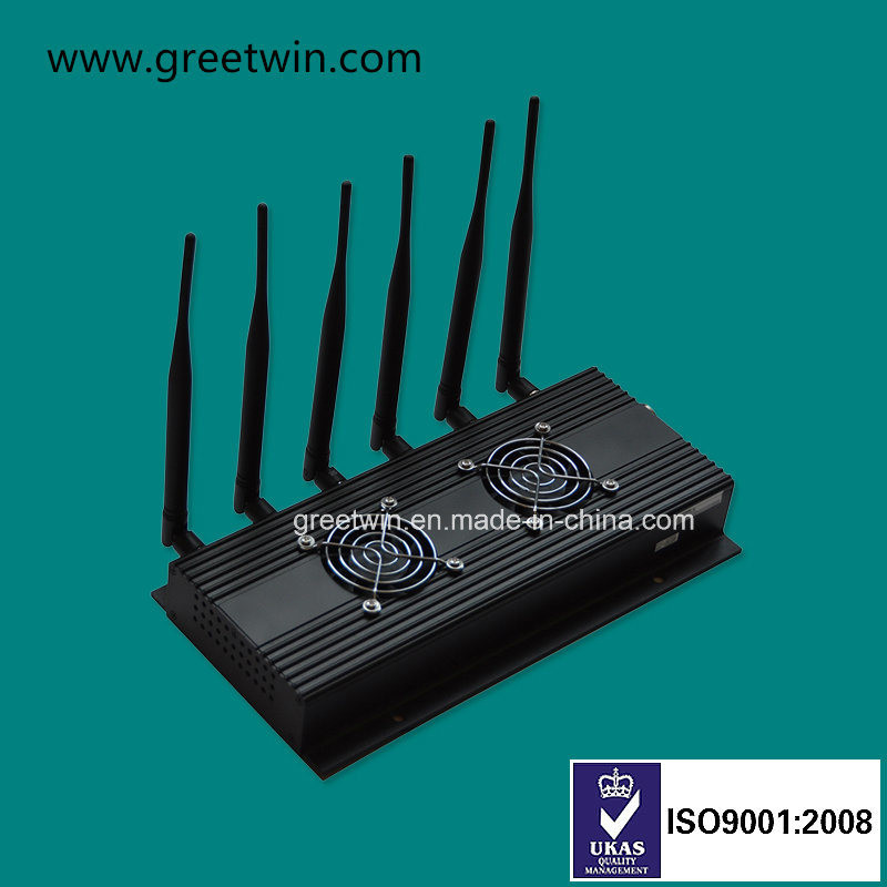 Desktop RF 3G 4G 50m 433MHz 6 antenas GPS bloqueador de sinal
