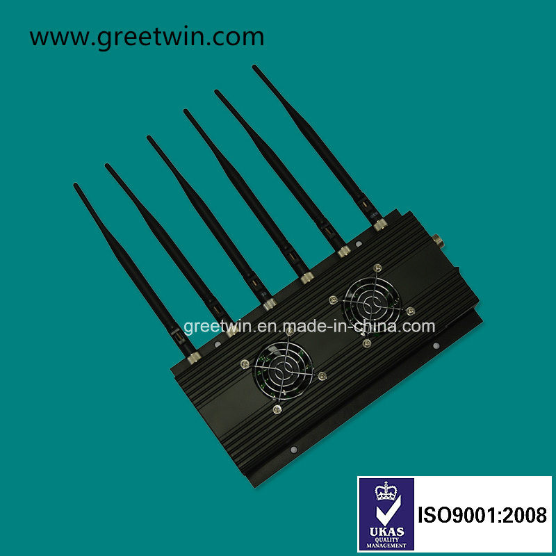 Desktop RF 3G 4G 50m 433MHz 6 antenas GPS bloqueador de sinal