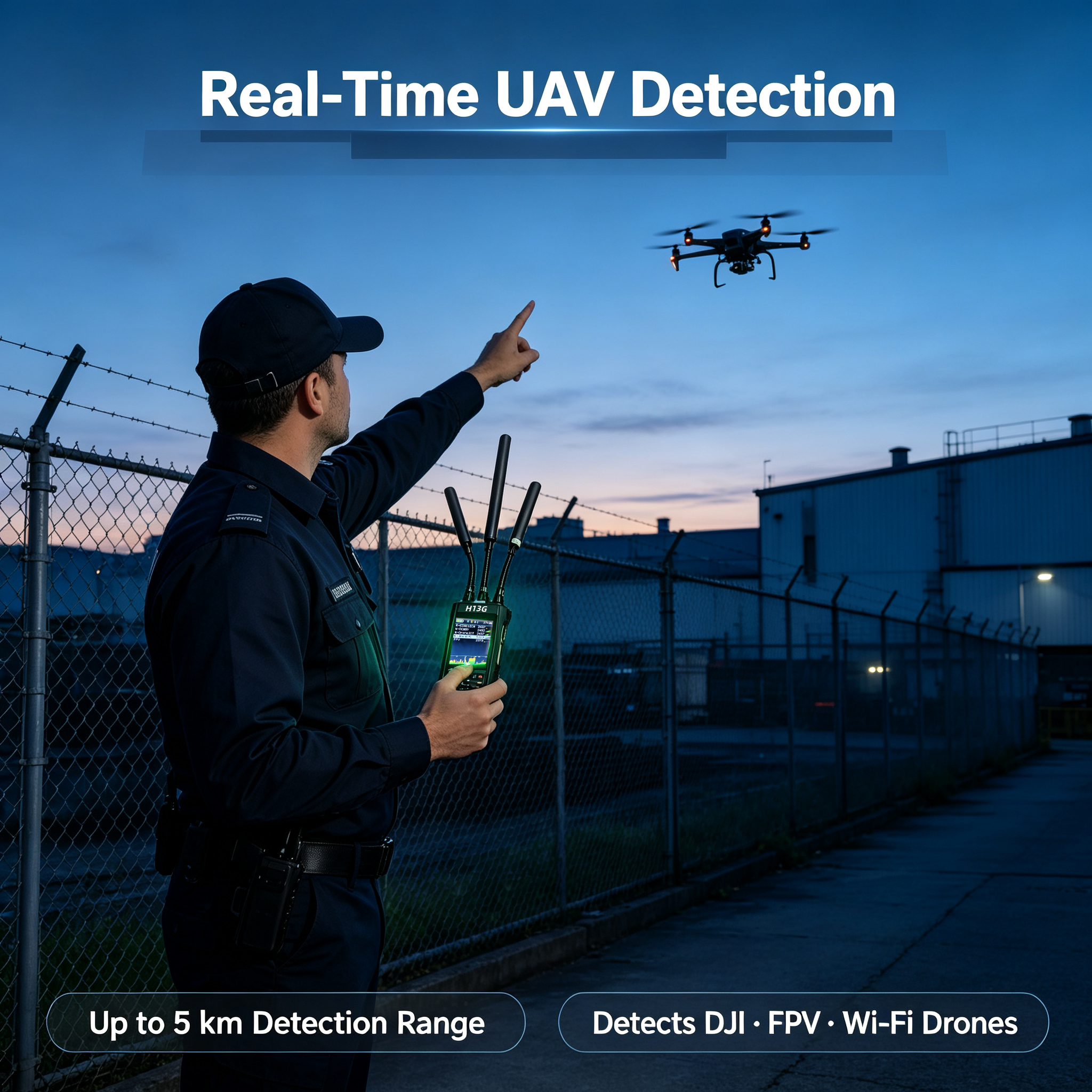 H13G Detector de drone portátil de banda ultralarga de 5 km Detector de sinal FPV portátil